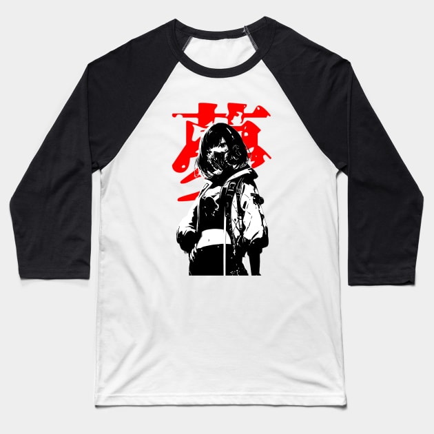 Cyberpunk Yakuza Japanese Streetwear Cyborg Girl Baseball T-Shirt by Neon Bang Bang